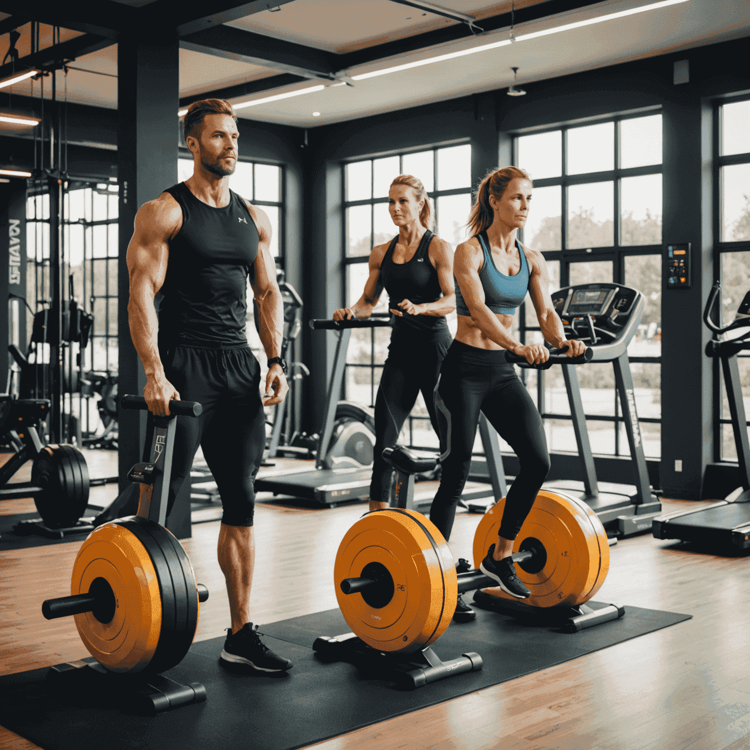 paracenterplus ekibi, modern bir spor salonunda yenilikçi ev fitness ekipmanlarını tanıtırken